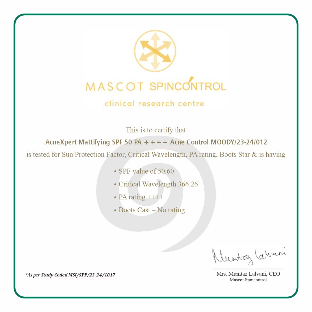 AcneXpert Mattifying SPF 50 PA ++++ Niacinamide for Oil & Acne Control