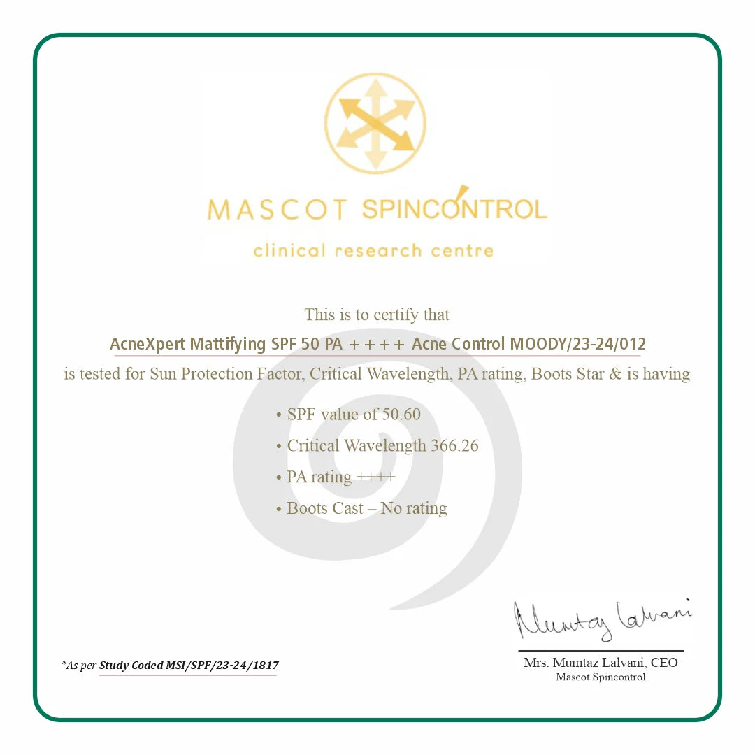 AcneXpert Mattifying SPF 50 PA ++++ Niacinamide for Oil & Acne Control